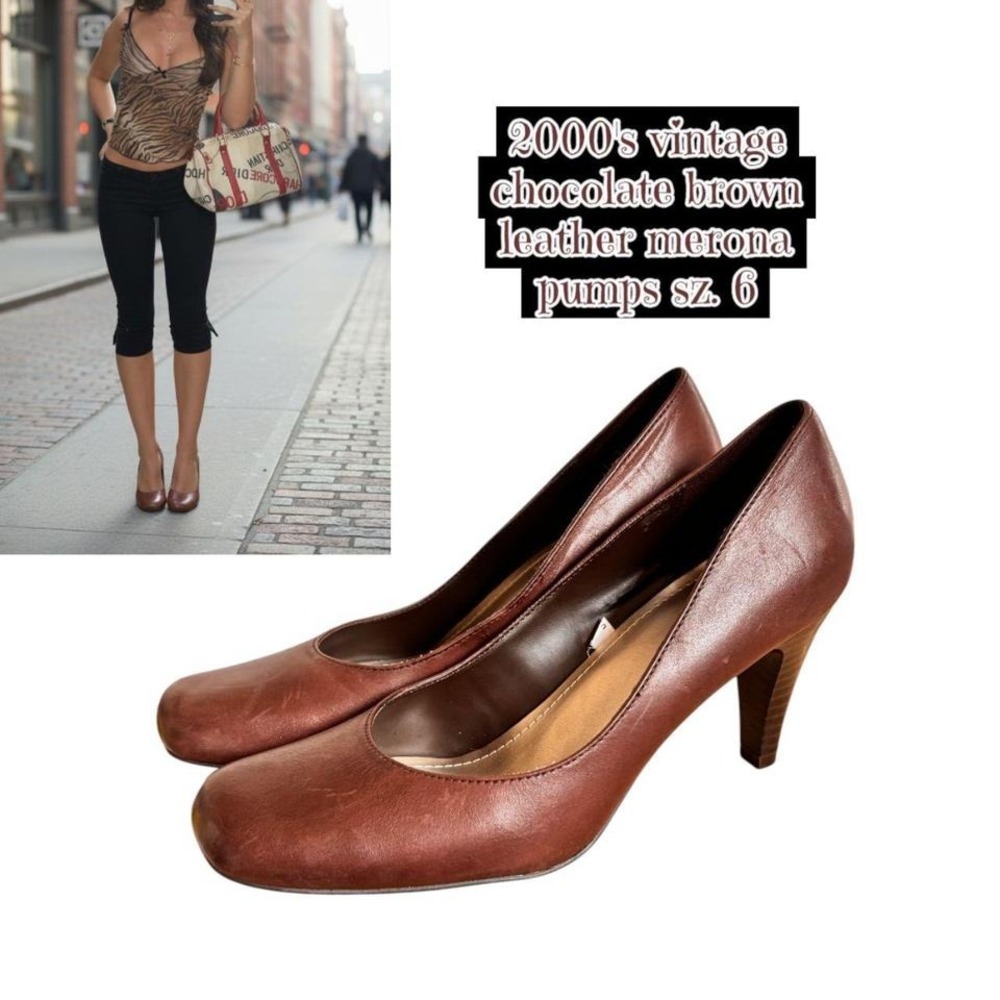 Vintage Merona Y2K Chocolate Brown Leather Pumps 🤎